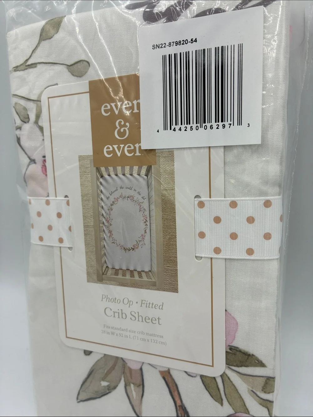 Ever & Ever Floral Wreath 100% Cotton Crib Fitted Sheet - Pink & Green